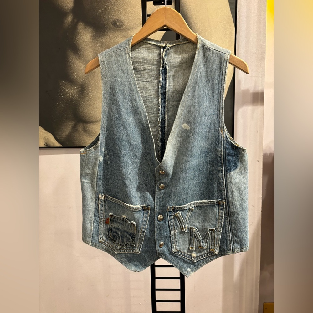 Homemade Denim Vest with Levi’s Orange Tag Blue Jeans Folk Art 1970s
